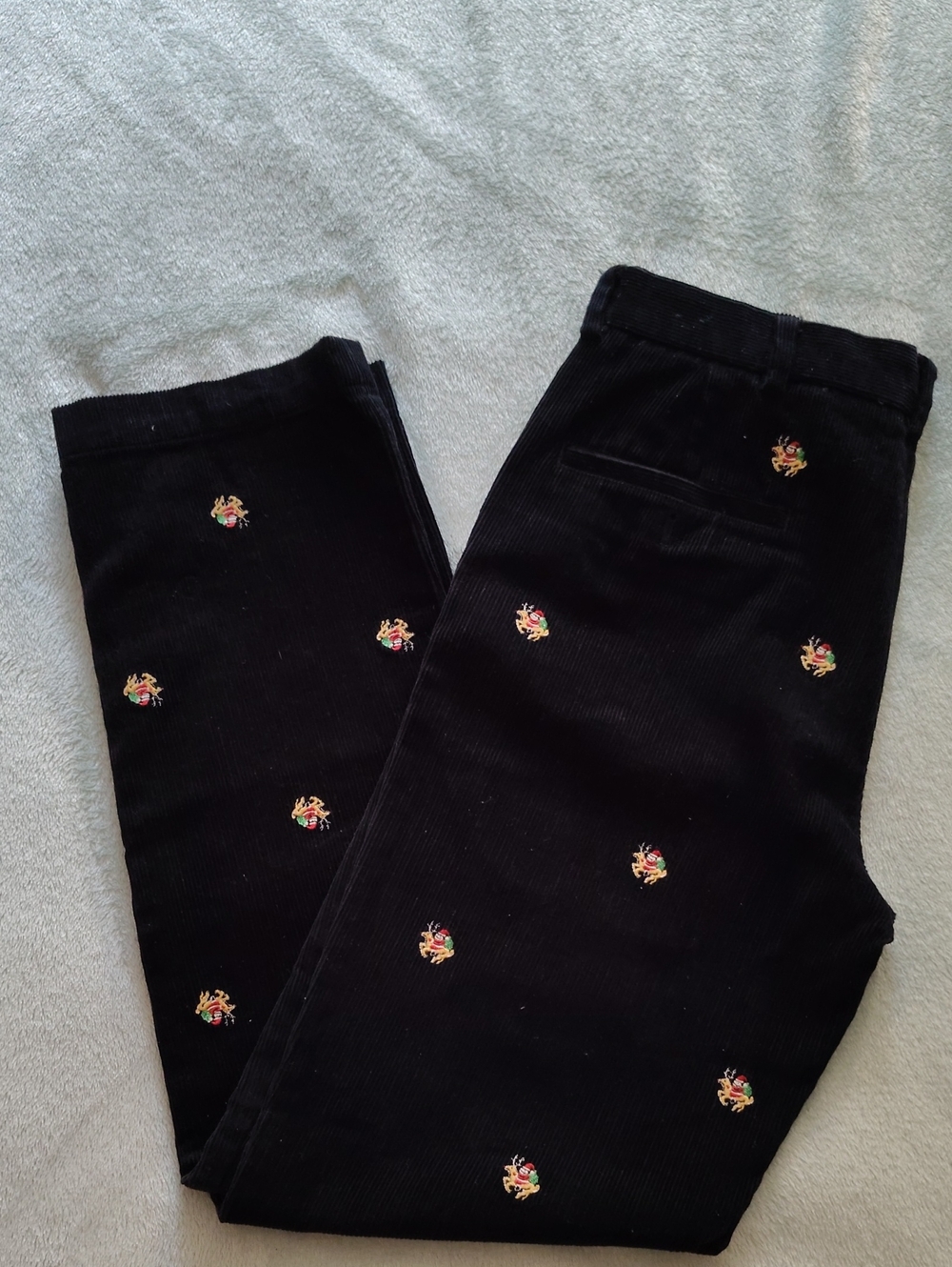 Xmas Black Embroidered Corduroy Men's Pants